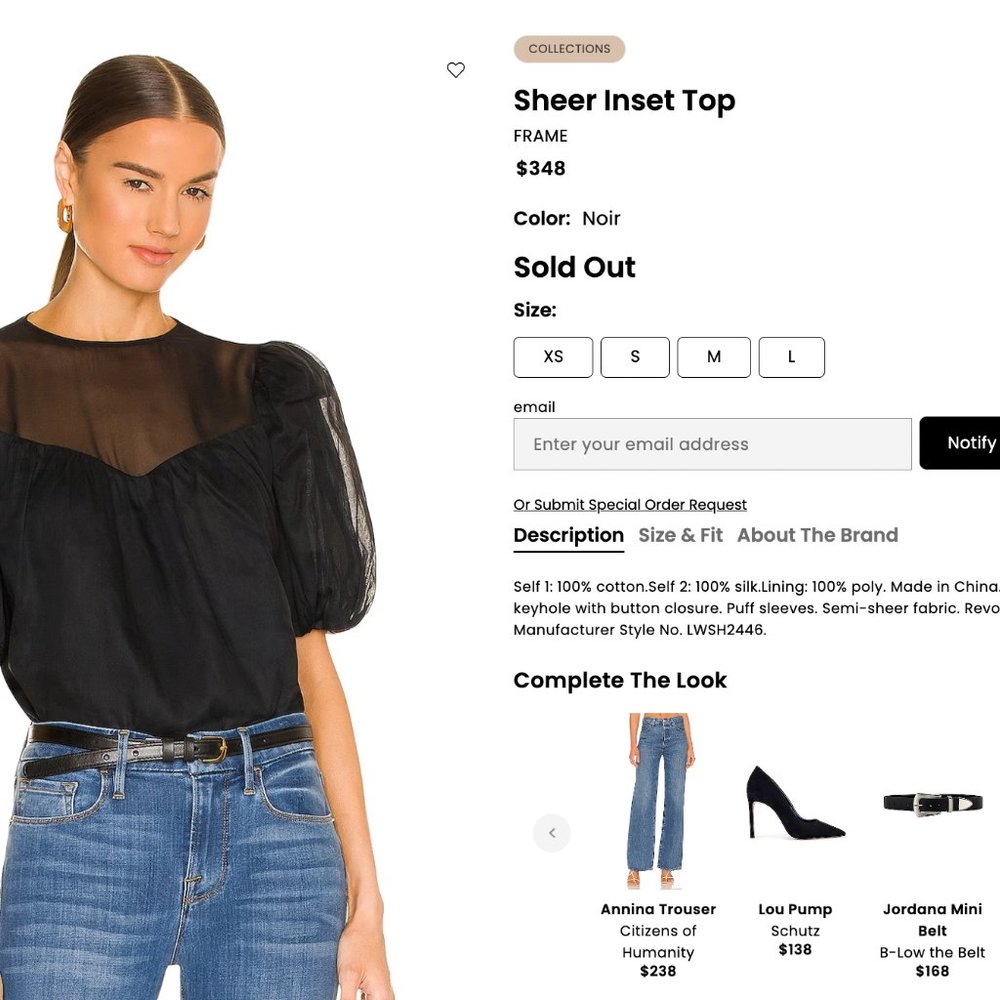 FRAME Sheer Inset Top - Black